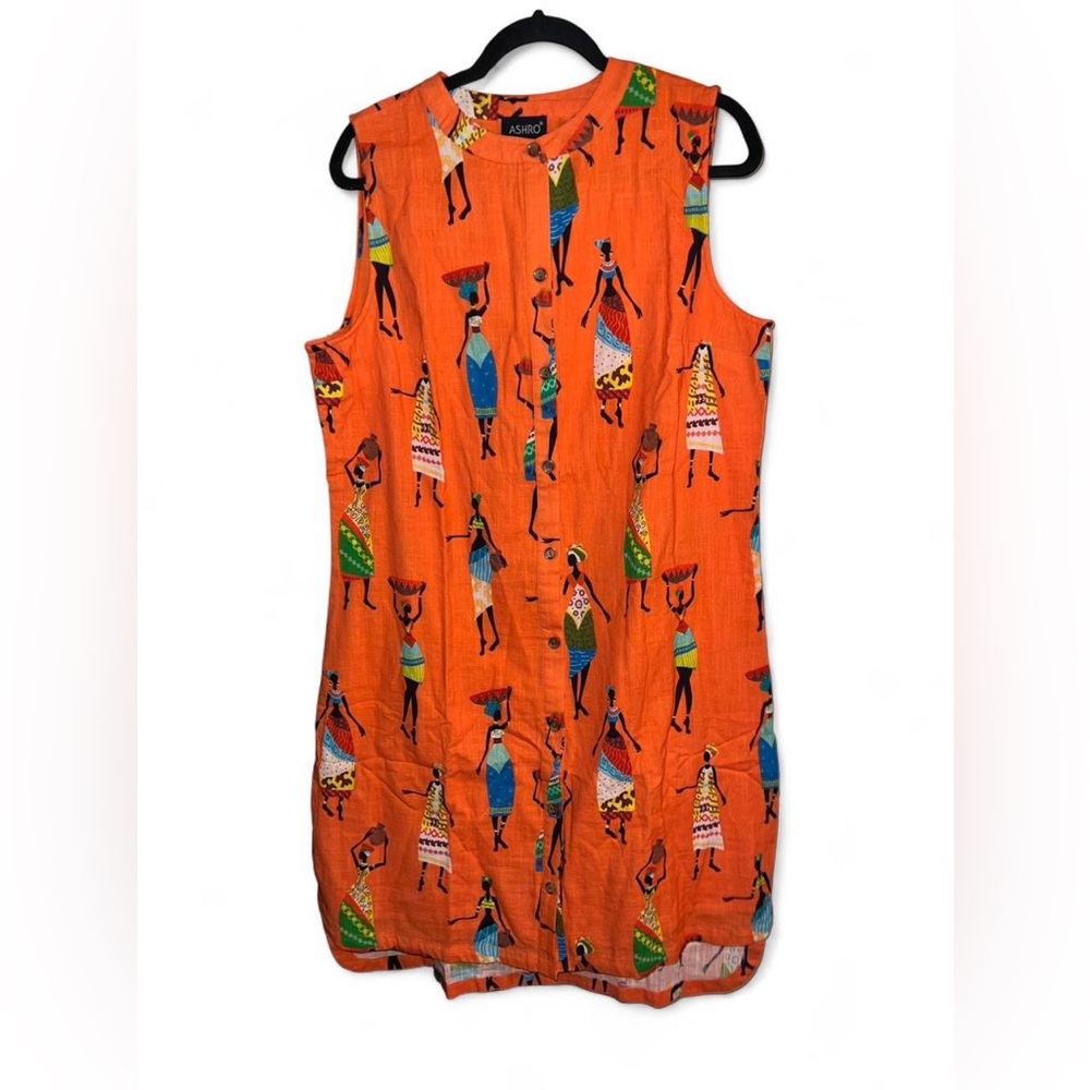 Ashro Orange Ethnic African Pride Celebration Shirt Dress